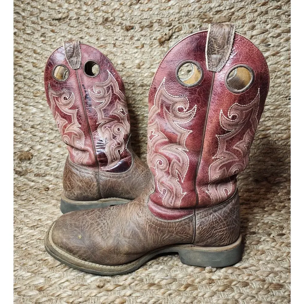 Boulet Timber Brown Burnt Apple Leather Western Cowboy Boots Men’s Size 9 W